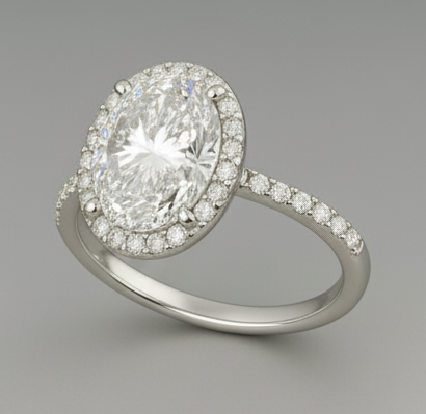 טבעת Halo עם יהלום Oval – זהב 14K לבן או צהוב | יהלום טבעי או יהלום מעבדה