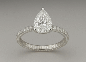 טבעת Pavé (פווה) יוקרתית עם יהלום מרכזי בצורת Pear (אגס)