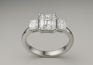 טבעת Three-Stone (שלוש אבנים) יוקרתית עם יהלום מרכזי בצורת Radiant (רדיאנט)