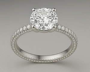 טבעת Pavé (פווה) יוקרתית עם יהלום מרכזי בצורת Round Brilliant (עגול מבריק)